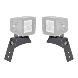 Jeep Wrangler JLU Light Mounts - Go Rhino - Hood Latch Pod Mount Kit Single 3x3 Cube - Textured Black - `18-`20